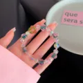 Sweet princess style glass rose beaded bracelet detail, featuring crystal and floral charms. - Simple Green Floral With Jasmine