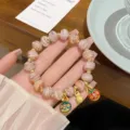 Sweet princess style glazed glass bead bracelet with cute charms, perfect daily jewelry gift. - Milk Tea Pink