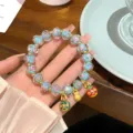 Glass rose bead bracelet with cute gold beast charms, sweet princess style variant jewelry. - Rose Sky Blue