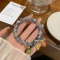 Sweet glass bead bracelet with cute beast pendant, princess style jewelry for girls. - Peacock Feather Royal Blue