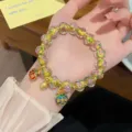 Sweet princess style glass rose beaded bracelet with gold charms for women daily wear. - Rose Spring Yellow
