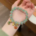 Green glass rose bead bracelet with cute lucky animal charm sweet princess style jewelry. - Rose Milk Green