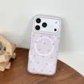 Korean style pearl texture polka dot magnetic transparent phone case for iPhone series women. - For iPhone 17 / Purple Shell Texture Polka Dot