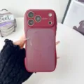 Red magnetic phone case detail view, wireless charging compatible waist curve design. - iPhone 17 / Burgundy