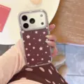 Minimalist star and polka dot clear phone case detail view, stylish and protective design. - Single Case (iPhone 17 Pro Max) / Brown Base Pink Stars Polka Dots