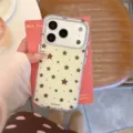 Minimalist star polka dot phone case compatible with iPhone series, stylish aesthetic design. - Single Case (iPhone 17 Pro Max) / Off-White Base Brown Stars Polka Dots