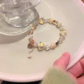 Sweet fresh crystal heart beaded bracelet with cute pendant, elegant design for summer style. - Champagne Series