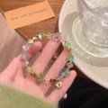 Charming crystal beaded bracelet detail with sparkling heart and cute lock pendant - Green Series