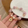 Exquisite glazed flower ball bracelet with pink crystal beads and sweet pearl details for women. - Pink Frogskin Glass Style