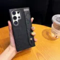 Black crocodile texture phone case with wrist strap and magnetic stand for Samsung Ultra. - Black with Strap