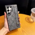 Luxury snakeskin pattern phone case with wristband bracket for Samsung Galaxy S Ultra series - Gray with Strap