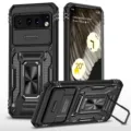Funda protectora resistente con cubierta de cámara y soporte de anillo antichoque para móvil - Pixel 10 Pro XL / Negro Genial