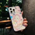 Transparent magnetic phone case with cherry blossom and swan design, elegant detail showcase. - iPhone 17 / Sakura Swan