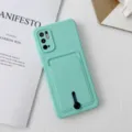 Coque de téléphone en silicone vert menthe avec porte-carte et support pour Redmi Note. - Cyan Clair
