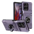 Funda de teléfono con armadura robusta, soporte de anillo y detalle de ranura para tarjeta. - Púrpura