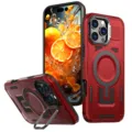 Funda de teléfono magnética resistente con soporte integrado y carga inalámbrica compatible. - Estilo de Lente Hueca Roja / iPhone 17 Pro Max
