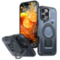 Funda de teléfono magnética resistente con soporte integrado antichoque para iPhone - Estilo de Lente Hueca Azul / iPhone 17 Pro Max
