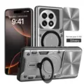 Funda protectora magnética plateada para OnePlus 13 5G con cubierta de cámara y soporte de anillo - Plata Elegante