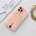 Coque de téléphone en silicone rose avec porte-carte et anneau, compatible iPhone. - Rose / iPhone 12