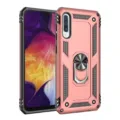 Vista detallada de la funda de teléfono de armadura resistente con soporte de anillo y antigolpes. - A91 / Dorado