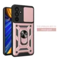 Θήκη Samsung M55 5G ροζ χρυσό με δακτύλιο στήριξης και συρόμενο κάλυμμα κάμερας προστασίας - Για M55 / Χρυσό