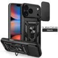 Funda protectora negra resistente para iPhone 17 Pro Max con tapa de cámara y soporte. - Negro / iPhone 17 Pro Max