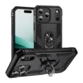 Rugged armor phone case with ring stand shockproof protective cover for iPhone models new - iPhone 17 Pro Max / Black