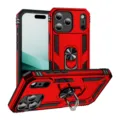 Rugged armor phone case with ring kickstand heavy duty drop proof red protective cover - iPhone 17 Pro Max / Red