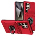 Rugged armor phone case in vibrant red featuring a kickstand ring holder and hidden card slot. - Red / S25FE