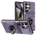 Purple rugged armor phone case with ring holder and card slot for Samsung Galaxy Ultra - Purple