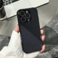 Glossy electroplated glass phone case detail showing smooth surface and camera cutouts. - Classic Black / iPhone17promax