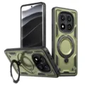 Vista dettagliata della custodia magnetica per telefono con anello supporto e protezione. - Verde oliva