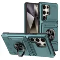 Heavy-duty rugged armor phone case with ring kickstand and card slot for Samsung Galaxy - Green / S25FE