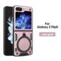 Robuste magnetische Schutzhülle für Samsung Galaxy Z Flip5 mit Ringhalter und Ständer in Roségold. - Z Flip7 Vertikal Klappbar / Roségold