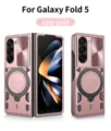 Robustes Magnet Handyhülle für Galaxy Fold 5 mit Scharnierschutz und Ringständer in Roségold. - Z FOLD4 Links Rechts Falten / Roségold
