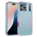 Funda de teléfono protectora antichocante con diseño en color azul claro y rosa para dispositivo. - Verde Grisáceo y Rosa