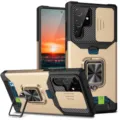 Funda protectora resistente para Samsung Ultra con cubierta de cámara y soporte de anillo - S25FE / Dorado