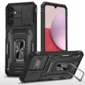 Detalle de funda protectora robusta con cubierta de cámara y soporte de anillo metálico. - A17 / Negro Cool