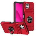 Funda de teléfono roja resistente con soporte de anillo metálico y ranura para tarjeta de protección. - MOTO G 5G 2023 / Rojo