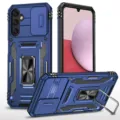 Vista detallada de funda protectora resistente, con cubierta de cámara deslizante y anillo. - A17 / Azul marino