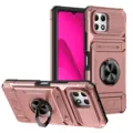 Funda protectora resistente con soporte de anillo y ranura de tarjeta, doble capa. - Rosa