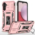 Fundas de teléfono robustas rosas con cubierta deslizante para cámara y soporte de anillo - A17 / Rosa oro
