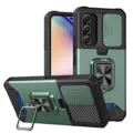 Funda de teléfono resistente con cubierta de cámara deslizante tarjetero y soporte - Verde