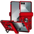 Robuuste rode beschermhoes met ringstandaard en riemclip voor opvouwbare smartphone. - Rood / Z Flip 7