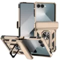 Rugged folding phone case with ring stand hinge protection gold armor cover detailed view - Gold