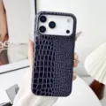 Funda de Teléfono con Gradiente de Patrón de Cocodrilo para iPhone, Carcasa Protectora de Cuero - Azul Real