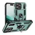 Rugged armor phone case with ring stand, heavy duty drop protection for iPhone 16 Pro Max. - Dark Green