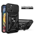 Funda protectora robusta para iPhone 16 Pro Max con cubierta de cámara y anillo Negro - Negro