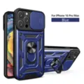 Funda antichoque para iPhone 16 Pro Max con cubierta de cámara y soporte de anillo azul - Azul / iPhone15