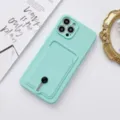 Coque iPhone vert menthe avec porte-carte et support, étui de protection en silicone. - Cyan Clair / iPhone 12